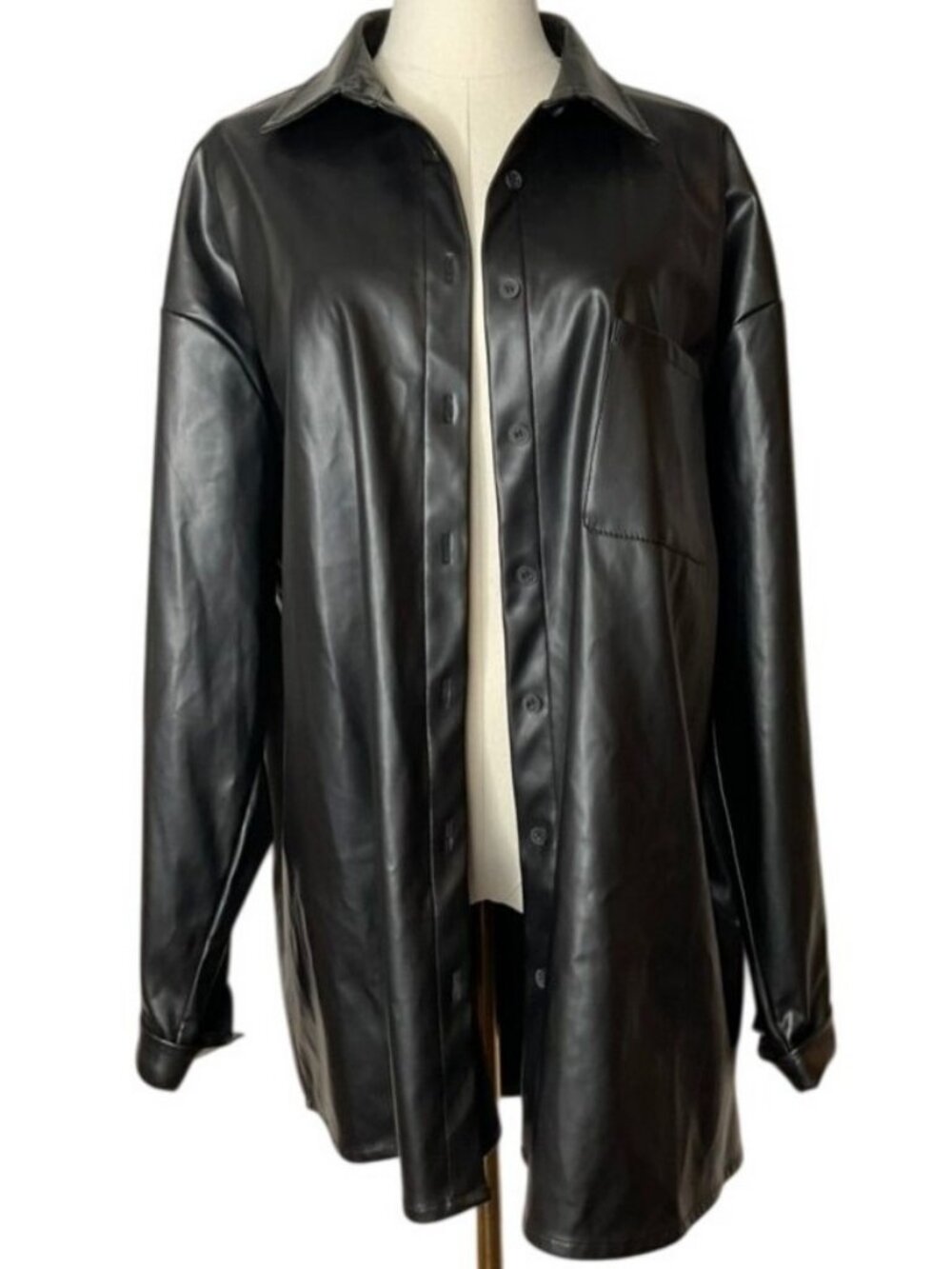 Hyfve Black Faux Leather Button-Up Shirt Jacket M Whimsigoth Rock Grunge